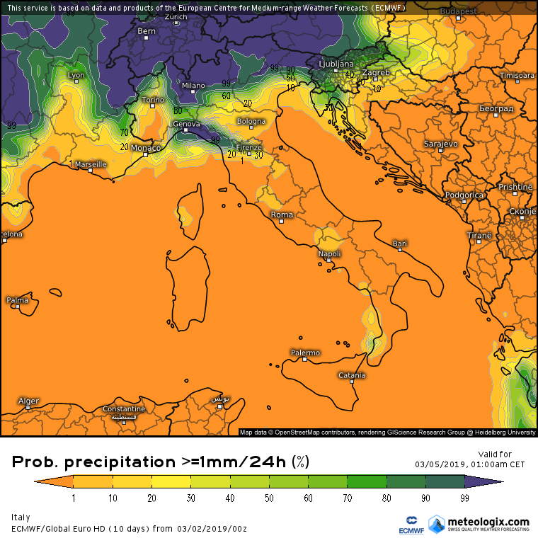 Previsioni Marzo 2019: fine della siccita al Nord