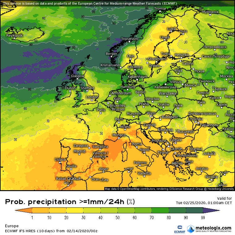 Previsioni probabilistiche fino a fine febbraio