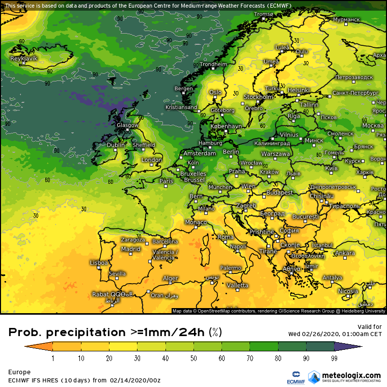 Previsioni probabilistiche fino a fine febbraio