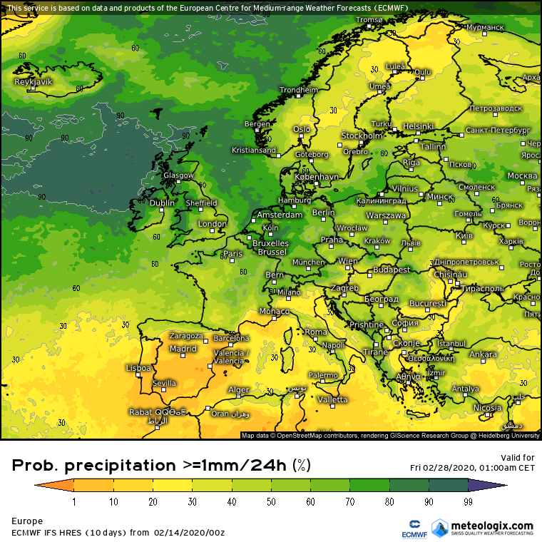 Previsioni probabilistiche fino a fine febbraio