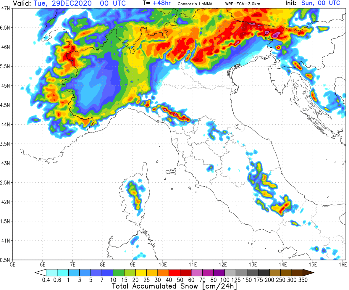 Neve 28 dicembre Nord Italia