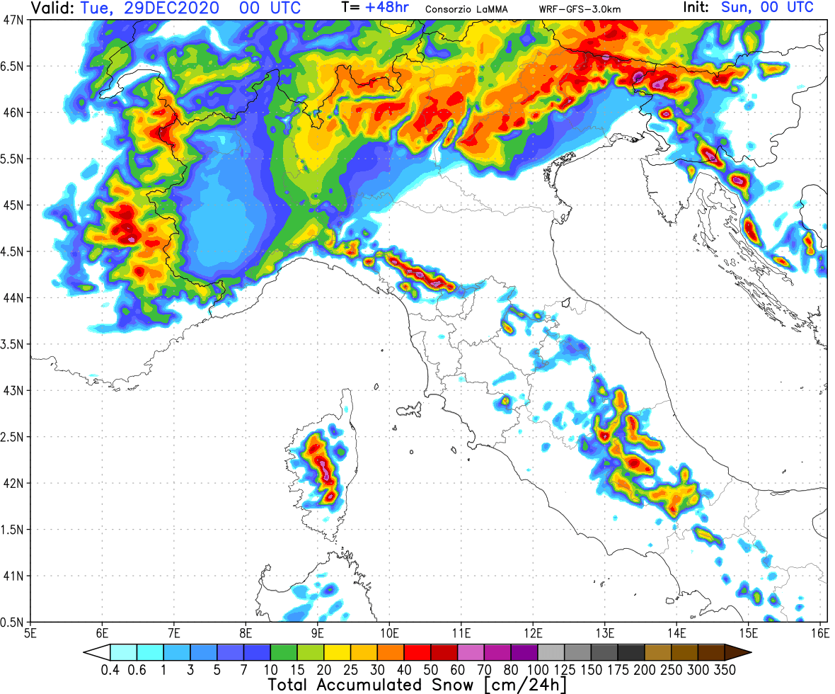 Neve 28 dicembre Nord Italia