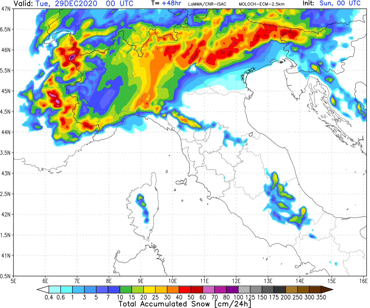 Neve 28 dicembre Nord Italia