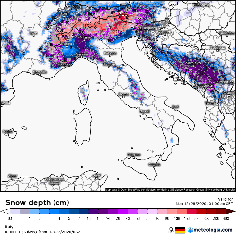 Neve 28 dicembre Nord Italia