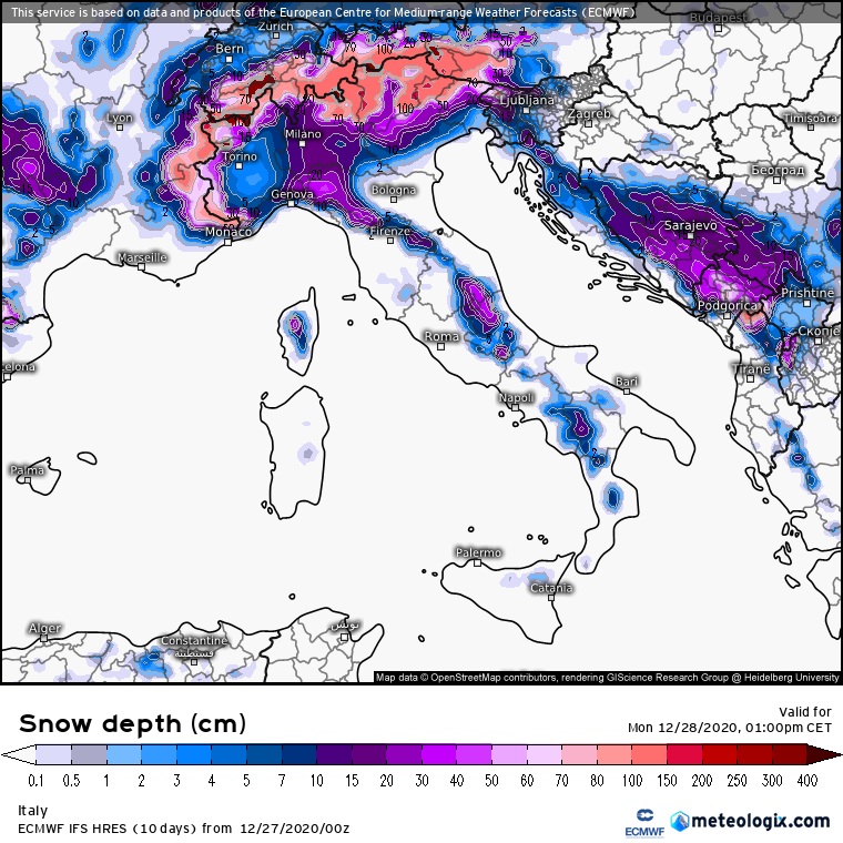 Neve 28 dicembre Nord Italia