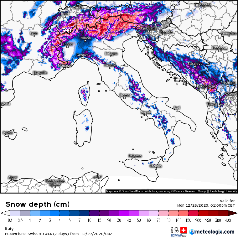 Neve 28 dicembre Nord Italia
