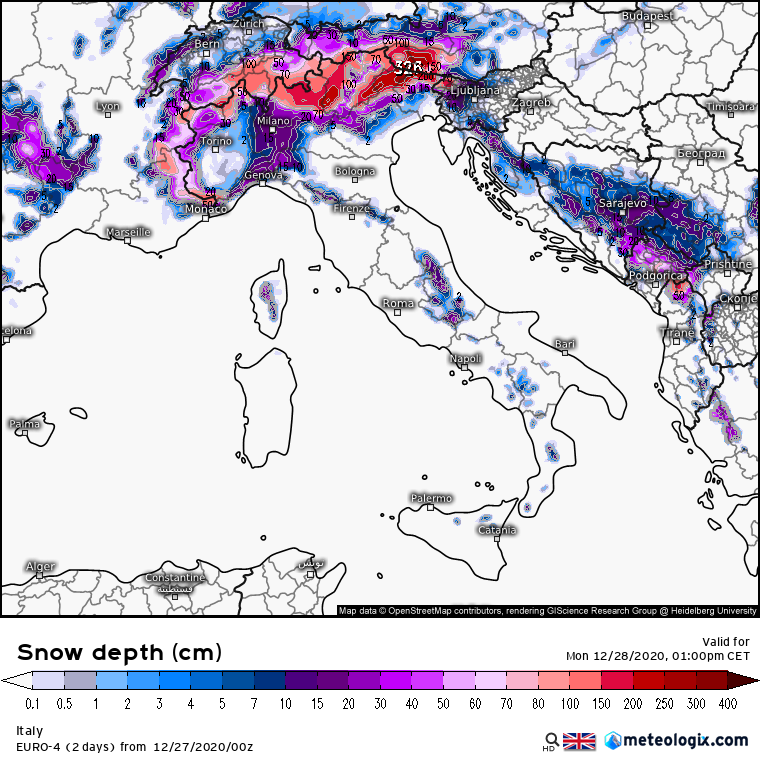 Neve 28 dicembre Nord Italia
