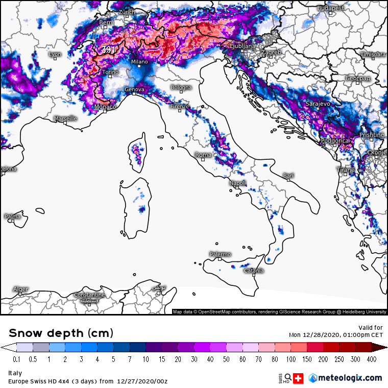 Neve 28 dicembre Nord Italia