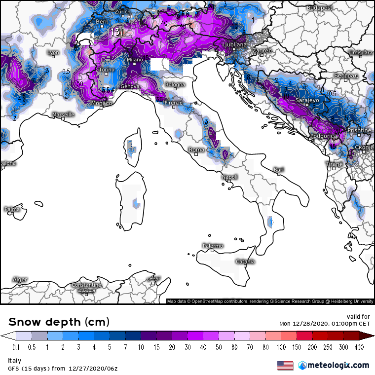 Neve 28 dicembre Nord Italia
