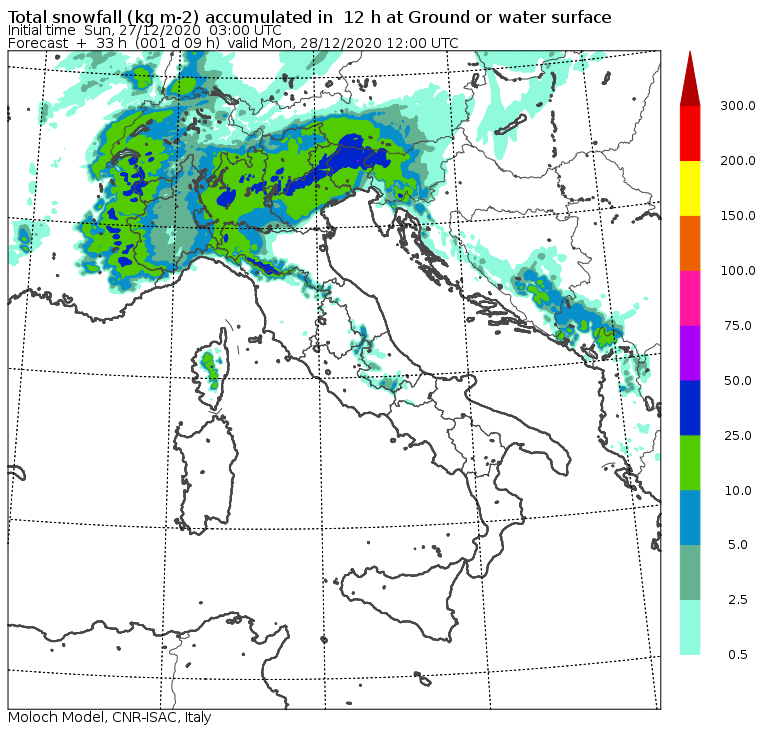 Neve 28 dicembre Nord Italia